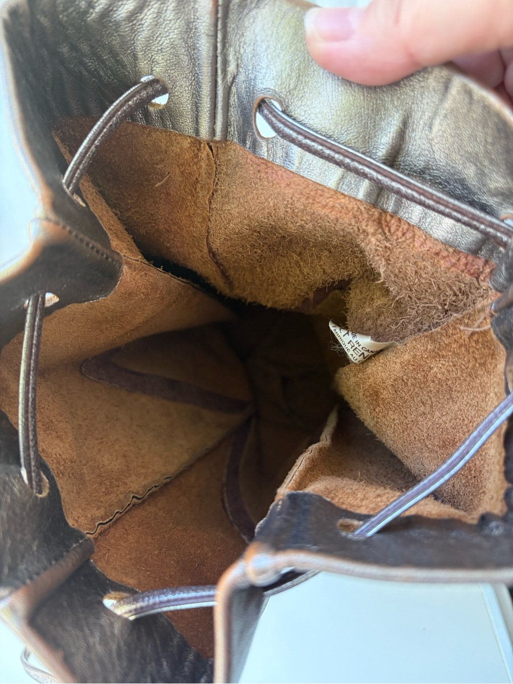 Vtg Holt Renfrew Metallic Leather Bucket Bag Italy Drawstring Patchwork 35" Y2K - Picture 10 of 13